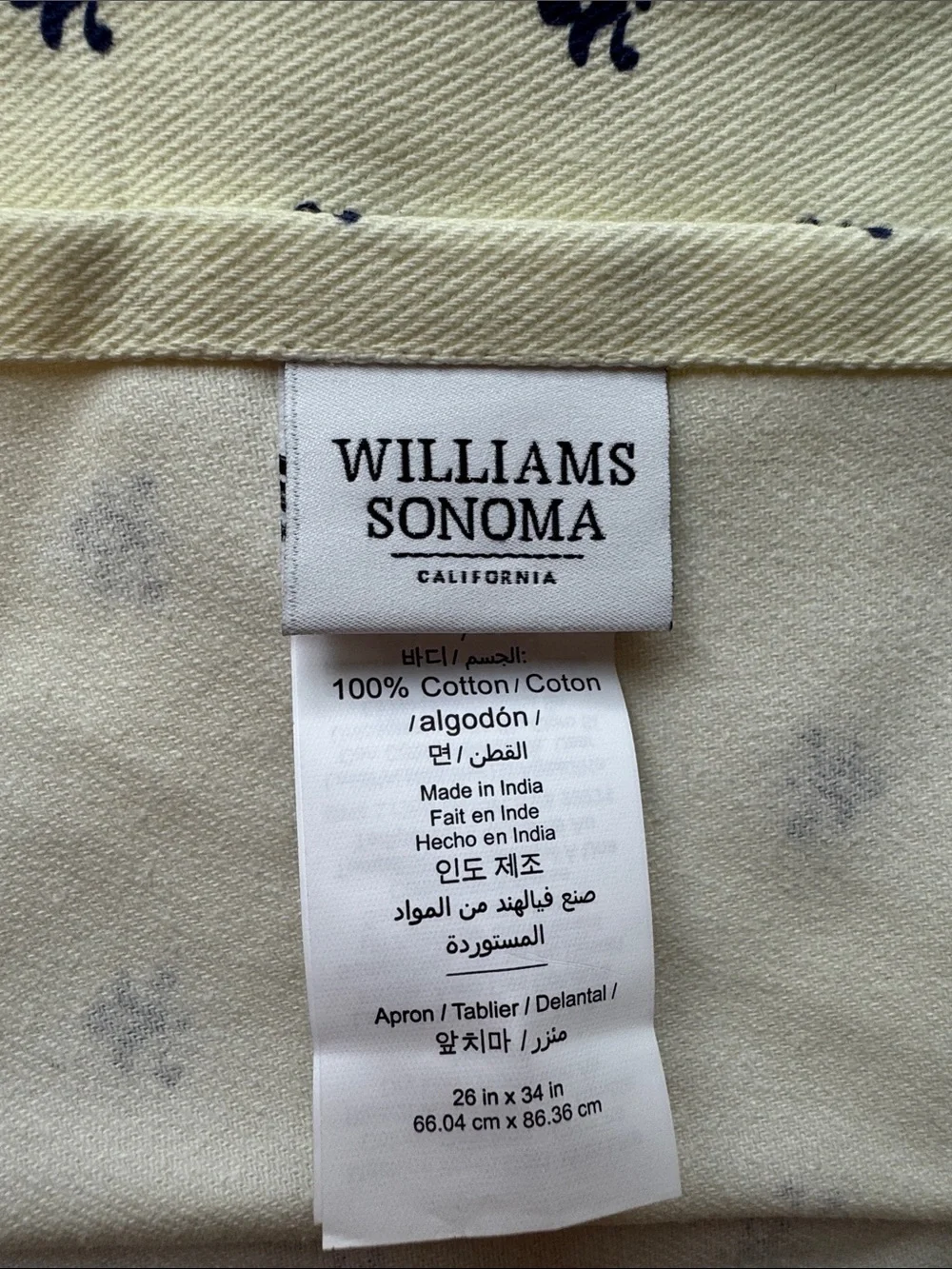 NEW Williams Sonoma Cream and Navy Fleur Kitchen Cotton Set w/Multicolor Border